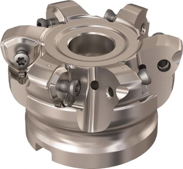 Seco - 6 Inserts, 48.8mm Cutter Diam, 1.8mm Max Depth of Cut, Indexable High-Feed Face Mill - 3/4" Arbor Hole Diam, 8.15mm Keyway Width, 40mm High, R220.21 Toolholder, 218.21-230 Inserts, Series High Feed 6 - Exact Tooling