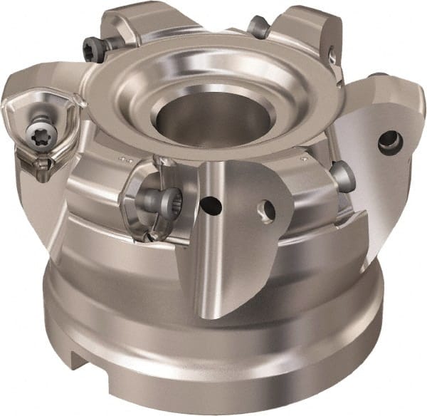 Seco - 6 Inserts, 61.7mm Cutter Diam, 1.8mm Max Depth of Cut, Indexable High-Feed Face Mill - 1" Arbor Hole Diam, 9.7mm Keyway Width, 50mm High, R220.21 Toolholder, 218.21-230 Inserts, Series High Feed 6 - Exact Tooling