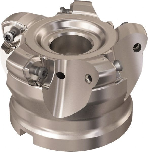 Seco - 5 Inserts, 61.7mm Cutter Diam, 1.8mm Max Depth of Cut, Indexable High-Feed Face Mill - 1" Arbor Hole Diam, 9.7mm Keyway Width, 50mm High, R220.21 Toolholder, 218.21-230 Inserts, Series High Feed 6 - Exact Tooling