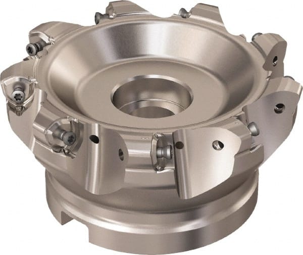 Seco - 9 Inserts, 110.2mm Cutter Diam, 1.8mm Max Depth of Cut, Indexable High-Feed Face Mill - 40mm Arbor Hole Diam, 16.4mm Keyway Width, 63mm High, R220.21 Toolholder, 218.21-230 Inserts, Series High Feed 6 - Exact Tooling