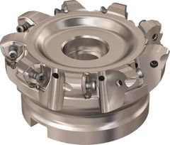 Seco - 9 Inserts, 85.6mm Cutter Diam, 1.8mm Max Depth of Cut, Indexable High-Feed Face Mill - 32mm Arbor Hole Diam, 14.4mm Keyway Width, 50mm High, R220.21 Toolholder, 218.21-230 Inserts, Series High Feed 6 - Exact Tooling