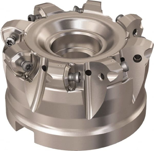Seco - 8 Inserts, 69.6mm Cutter Diam, 1.8mm Max Depth of Cut, Indexable High-Feed Face Mill - 32mm Arbor Hole Diam, 14.4mm Keyway Width, 50mm High, R220.21 Toolholder, 218.21-230 Inserts, Series High Feed 6 - Exact Tooling