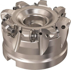 Seco - 8 Inserts, 69.6mm Cutter Diam, 1.8mm Max Depth of Cut, Indexable High-Feed Face Mill - 32mm Arbor Hole Diam, 14.4mm Keyway Width, 50mm High, R220.21 Toolholder, 218.21-230 Inserts, Series High Feed 6 - Exact Tooling