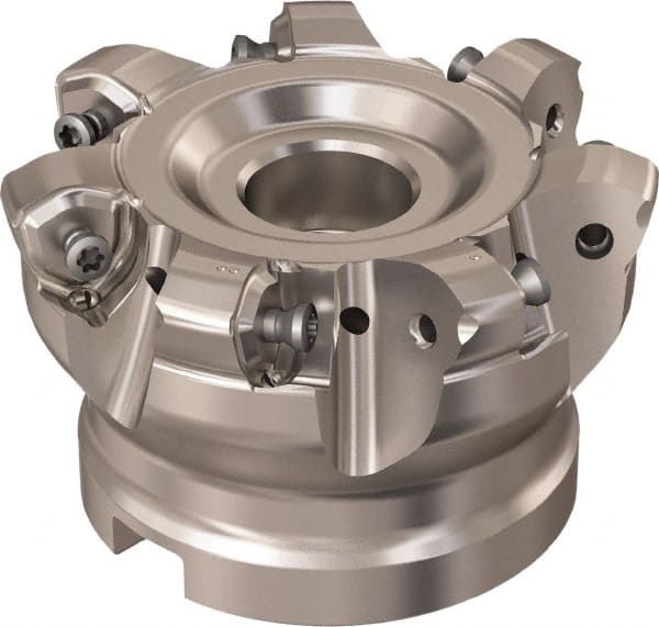 Seco - 7 Inserts, 65.6mm Cutter Diam, 1.8mm Max Depth of Cut, Indexable High-Feed Face Mill - 27mm Arbor Hole Diam, 12.4mm Keyway Width, 50mm High, R220.21 Toolholder, 218.21-230 Inserts, Series High Feed 6 - Exact Tooling