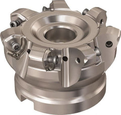 Seco - 7 Inserts, 65.6mm Cutter Diam, 1.8mm Max Depth of Cut, Indexable High-Feed Face Mill - 27mm Arbor Hole Diam, 12.4mm Keyway Width, 50mm High, R220.21 Toolholder, 218.21-230 Inserts, Series High Feed 6 - Exact Tooling