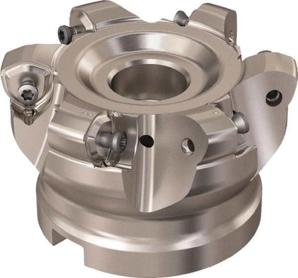 Seco - 6 Inserts, 65.6mm Cutter Diam, 1.8mm Max Depth of Cut, Indexable High-Feed Face Mill - 27mm Arbor Hole Diam, 12.4mm Keyway Width, 50mm High, R220.21 Toolholder, 218.21-230 Inserts, Series High Feed 6 - Exact Tooling