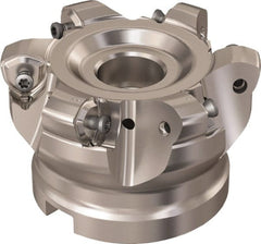 Seco - 6 Inserts, 65.6mm Cutter Diam, 1.8mm Max Depth of Cut, Indexable High-Feed Face Mill - 27mm Arbor Hole Diam, 12.4mm Keyway Width, 50mm High, R220.21 Toolholder, 218.21-230 Inserts, Series High Feed 6 - Exact Tooling