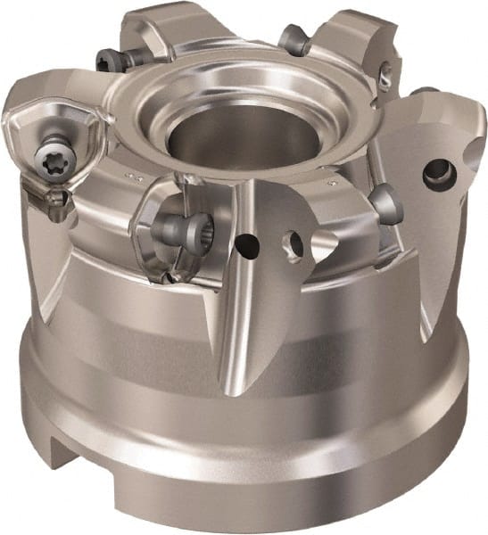 Seco - 6 Inserts, 51.3mm Cutter Diam, 1.8mm Max Depth of Cut, Indexable High-Feed Face Mill - 27mm Arbor Hole Diam, 12.4mm Keyway Width, 50mm High, R220.21 Toolholder, 218.21-230 Inserts, Series High Feed 6 - Exact Tooling