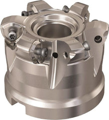 Seco - 6 Inserts, 51.3mm Cutter Diam, 1.8mm Max Depth of Cut, Indexable High-Feed Face Mill - 27mm Arbor Hole Diam, 12.4mm Keyway Width, 50mm High, R220.21 Toolholder, 218.21-230 Inserts, Series High Feed 6 - Exact Tooling