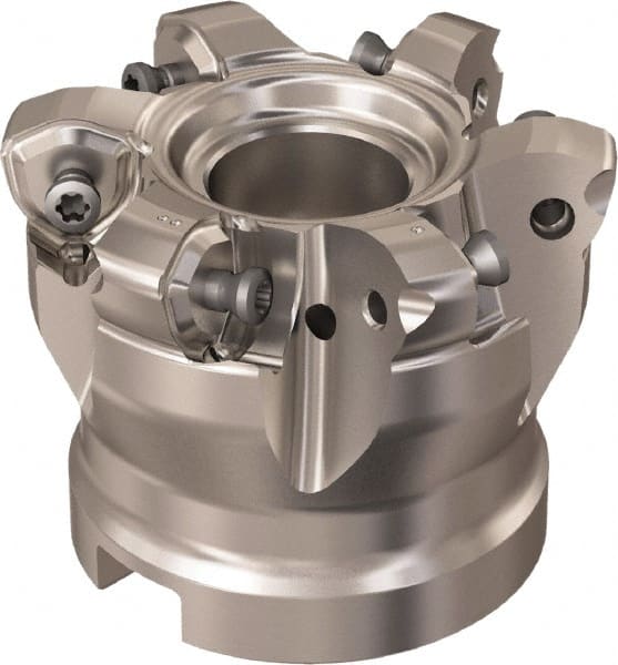 Seco - 6 Inserts, 48.3mm Cutter Diam, 1.8mm Max Depth of Cut, Indexable High-Feed Face Mill - 27mm Arbor Hole Diam, 12.4mm Keyway Width, 50mm High, R220.21 Toolholder, 218.21-230 Inserts, Series High Feed 6 - Exact Tooling