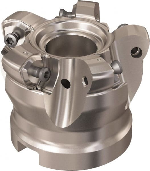 Seco - 5 Inserts, 48.3mm Cutter Diam, 1.8mm Max Depth of Cut, Indexable High-Feed Face Mill - 27mm Arbor Hole Diam, 12.4mm Keyway Width, 50mm High, R220.21 Toolholder, 218.21-230 Inserts, Series High Feed 6 - Exact Tooling