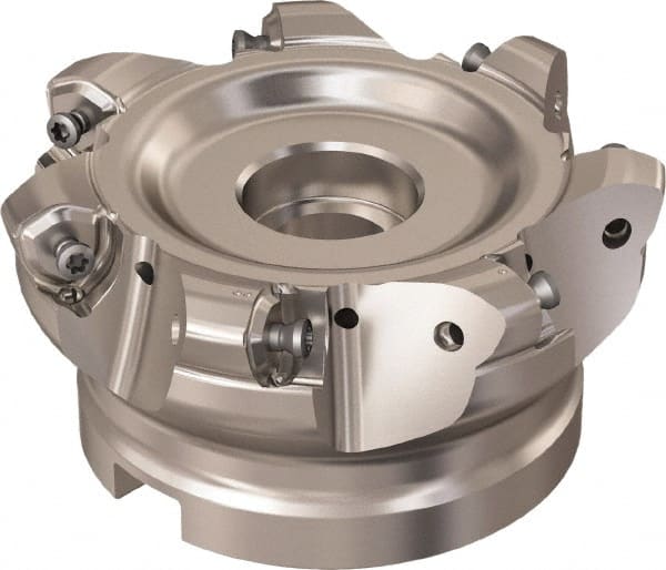 Seco - 7 Inserts, 85.6mm Cutter Diam, 1.8mm Max Depth of Cut, Indexable High-Feed Face Mill - 32mm Arbor Hole Diam, 14.4mm Keyway Width, 50mm High, R220.21 Toolholder, 218.21-230 Inserts, Series High Feed 6 - Exact Tooling