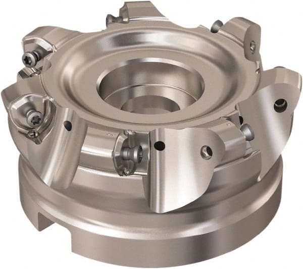 Seco - 7 Inserts, 87.2mm Cutter Diam, 1.8mm Max Depth of Cut, Indexable High-Feed Face Mill - 1-1/2" Arbor Hole Diam, 16mm Keyway Width, 50mm High, R220.21 Toolholder, 218.21-230 Inserts, Series High Feed 6 - Exact Tooling