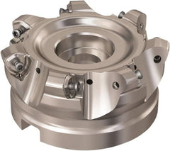 Seco - 7 Inserts, 87.2mm Cutter Diam, 1.8mm Max Depth of Cut, Indexable High-Feed Face Mill - 1-1/2" Arbor Hole Diam, 16mm Keyway Width, 50mm High, R220.21 Toolholder, 218.21-230 Inserts, Series High Feed 6 - Exact Tooling