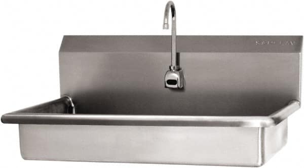 SANI-LAV - 27" Long x 16-1/2" Wide Inside, 1 Compartment, Grade 304 Stainless Steel (2) Person ADA Wash-Station with Electronic Faucet - 16 Gauge, 30" Long x 20" Wide x 21-1/2" High Outside, 5-1/2" Deep - Exact Tooling