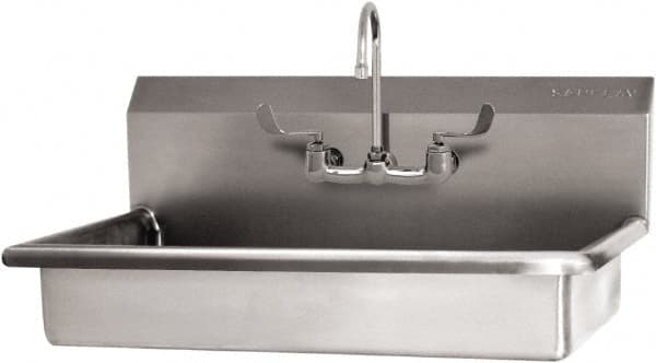 SANI-LAV - 27" Long x 16-1/2" Wide Inside, 1 Compartment, Grade 304 Stainless Steel (2) Person ADA Wash-Station with Manual Faucet - 16 Gauge, 30" Long x 20" Wide x 21-1/2" High Outside, 5-1/2" Deep - Exact Tooling
