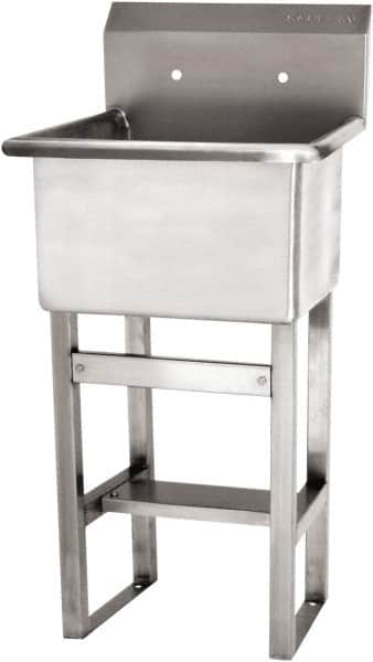 SANI-LAV - 18" Long x 18" Wide Inside, 1 Compartment, Grade 304 Stainless Steel Utility Sink Single Foot Pedal Valve - 14 Gauge, 21" Long x 20-1/2" Wide x 48" High Outside, 12" Deep - Exact Tooling
