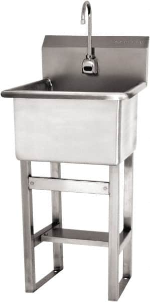 SANI-LAV - 18" Long x 18" Wide Inside, 1 Compartment, Grade 304 Stainless Steel Utility Sink Single Foot Pedal Valve - 14 Gauge, 21" Long x 20-1/2" Wide x 48" High Outside, 12" Deep - Exact Tooling