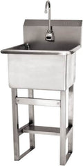 SANI-LAV - 18" Long x 18" Wide Inside, 1 Compartment, Grade 304 Stainless Steel Utility Sink Single Foot Pedal Valve - 14 Gauge, 21" Long x 20-1/2" Wide x 48" High Outside, 12" Deep - Exact Tooling
