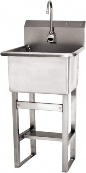 SANI-LAV - 18" Long x 18" Wide Inside, 1 Compartment, Grade 304 Stainless Steel Utility Sink - 14 Gauge, 21" Long x 20-1/2" Wide x 48" High Outside, 12" Deep - Exact Tooling