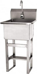 SANI-LAV - 18" Long x 18" Wide Inside, 1 Compartment, Grade 304 Stainless Steel Utility Sink - 14 Gauge, 21" Long x 20-1/2" Wide x 48" High Outside, 12" Deep - Exact Tooling