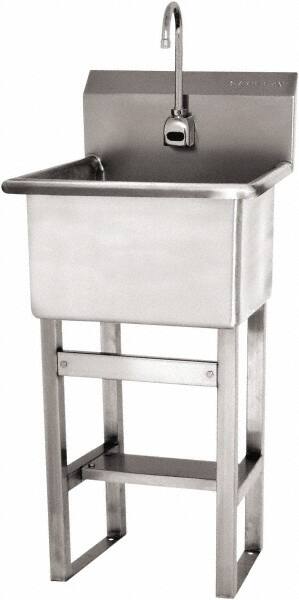 SANI-LAV - 18" Long x 18" Wide Inside, 1 Compartment, Grade 304 Stainless Steel Utility Sink Battery Sensor - 14 Gauge, 21" Long x 20-1/2" Wide x 48" High Outside, 12" Deep - Exact Tooling