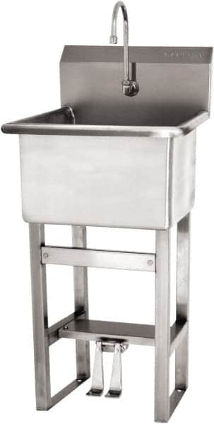 SANI-LAV - 18" Long x 18" Wide Inside, 1 Compartment, Grade 304 Stainless Steel Utility Sink Double Foot Pedal Valve - 14 Gauge, 21" Long x 20-1/2" Wide x 48" High Outside, 12" Deep - Exact Tooling