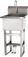 SANI-LAV - 18" Long x 18" Wide Inside, 1 Compartment, Grade 304 Stainless Steel Utility Sink Double Foot Pedal Valve - 14 Gauge, 21" Long x 20-1/2" Wide x 48" High Outside, 12" Deep - Exact Tooling