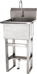 SANI-LAV - 18" Long x 18" Wide Inside, 1 Compartment, Grade 304 Stainless Steel Utility Sink Single Foot Pedal Valve - 14 Gauge, 21" Long x 20-1/2" Wide x 48" High Outside, 12" Deep - Exact Tooling