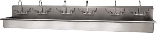 SANI-LAV - 117" Long x 16-1/2" Wide Inside, 1 Compartment, Grade 304 Stainless Steel (6) Person Wash-Station with Manual Faucet - 16 Gauge, 120" Long x 20" Wide x 18" High Outside, 8" Deep - Exact Tooling