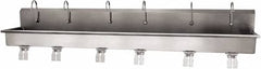 SANI-LAV - 117" Long x 16-1/2" Wide Inside, 1 Compartment, Grade 304 Stainless Steel (6) Person Wash-Station with Double Foot Valves - 16 Gauge, 120" Long x 20" Wide x 18" High Outside, 8" Deep - Exact Tooling