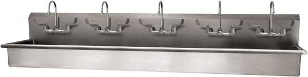 SANI-LAV - 97" Long x 16-1/2" Wide Inside, 1 Compartment, Grade 304 Stainless Steel (5) Person Wash-Station with Manual Faucet - 16 Gauge, 100" Long x 20" Wide x 18" High Outside, 8" Deep - Exact Tooling