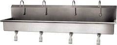 SANI-LAV - 77" Long x 16-1/2" Wide Inside, 1 Compartment, Grade 304 Stainless Steel (4) Person Wash-Station with Single Foot Valves - 16 Gauge, 80" Long x 20" Wide x 18" High Outside, 8" Deep - Exact Tooling
