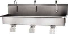 SANI-LAV - 57" Long x 16-1/2" Wide Inside, 1 Compartment, Grade 304 Stainless Steel (3) Person Wash-Station with Double Foot Valves - 16 Gauge, 60" Long x 20" Wide x 18" High Outside, 8" Deep - Exact Tooling