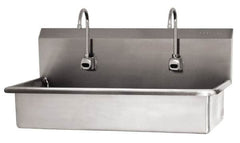 SANI-LAV - 37" Long x 16-1/2" Wide Inside, 1 Compartment, Grade 304 Stainless Steel (2) Person Wash-Station with Electronic Faucet - 16 Gauge, 40" Long x 20" Wide x 18" High Outside, 8" Deep - Exact Tooling