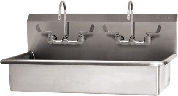 SANI-LAV - 37" Long x 16-1/2" Wide Inside, 1 Compartment, Grade 304 Stainless Steel (2) Person Wash-Station with Manual Faucet - 16 Gauge, 40" Long x 20" Wide x 18" High Outside, 8" Deep - Exact Tooling