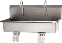 SANI-LAV - 37" Long x 16-1/2" Wide Inside, 1 Compartment, Grade 304 Stainless Steel (2) Person Wash-Station with Double Foot Valves - 16 Gauge, 40" Long x 20" Wide x 18" High Outside, 8" Deep - Exact Tooling