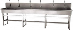 SANI-LAV - 117" Long x 16-1/2" Wide Inside, 1 Compartment, Grade 304 Stainless Steel (6) Person Wash-Station with Electronic Faucet - 16 Gauge, 120" Long x 20" Wide x 45" High Outside, 8" Deep - Exact Tooling