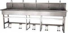 SANI-LAV - 97" Long x 16-1/2" Wide Inside, 1 Compartment, Grade 304 Stainless Steel (5) Person Wash-Station with Double Foot Valves - 16 Gauge, 100" Long x 20" Wide x 45" High Outside, 8" Deep - Exact Tooling