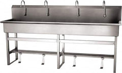 SANI-LAV - 77" Long x 16-1/2" Wide Inside, 1 Compartment, Grade 304 Stainless Steel (5) Person Wash-Station with Single Foot Valves - 16 Gauge, 80" Long x 20" Wide x 45" High Outside, 8" Deep - Exact Tooling