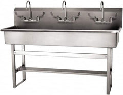 SANI-LAV - 57" Long x 16-1/2" Wide Inside, 1 Compartment, Grade 304 Stainless Steel (4) Person Wash-Station with Manual Faucet - 16 Gauge, 60" Long x 20" Wide x 45" High Outside, 8" Deep - Exact Tooling