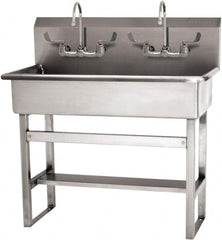 SANI-LAV - 37" Long x 16-1/2" Wide Inside, 1 Compartment, Grade 304 Stainless Steel (3) Person Wash-Station with Manual Faucet - 16 Gauge, 40" Long x 20" Wide x 45" High Outside, 8" Deep - Exact Tooling