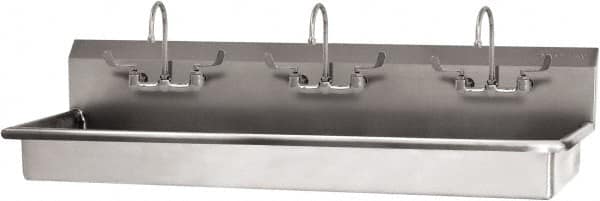 SANI-LAV - 65" Long x 16-1/2" Wide Inside, 1 Compartment, Grade 304 Stainless Steel (3) Person Wash-Station with Manual Faucet - 16 Gauge, 68" Long x 20" Wide x 21-1/2" High Outside, 5-1/2" Deep - Exact Tooling
