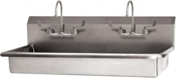 SANI-LAV - 45" Long x 16-1/2" Wide Inside, 1 Compartment, Grade 304 Stainless Steel (3) Person ADA Wash-Station with Manual Faucet - 16 Gauge, 48" Long x 20" Wide x 21-1/2" High Outside, 5-1/2" Deep - Exact Tooling