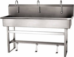 SANI-LAV - 57" Long x 16-1/2" Wide Inside, 1 Compartment, Grade 304 Stainless Steel (4) Person Wash-Station with Single Foot Valves - 16 Gauge, 60" Long x 20" Wide x 45" High Outside, 8" Deep - Exact Tooling