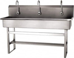 SANI-LAV - 57" Long x 16-1/2" Wide Inside, 1 Compartment, Grade 304 Stainless Steel (4) Person Wash-Station with Electronic Faucet - 16 Gauge, 60" Long x 20" Wide x 45" High Outside, 8" Deep - Exact Tooling