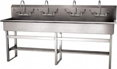 SANI-LAV - 77" Long x 16-1/2" Wide Inside, 1 Compartment, Grade 304 Stainless Steel (5) Person Wash-Station with Manual Faucet - 16 Gauge, 80" Long x 20" Wide x 45" High Outside, 8" Deep - Exact Tooling