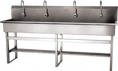 SANI-LAV - 77" Long x 16-1/2" Wide Inside, 1 Compartment, Grade 304 Stainless Steel (4) Person Wash-Station with Electronic Faucet - 16 Gauge, 80" Long x 20" Wide x 45" High Outside, 8" Deep - Exact Tooling