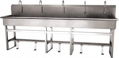 SANI-LAV - 97" Long x 16-1/2" Wide Inside, 1 Compartment, Grade 304 Stainless Steel (5) Person Wash-Station with Single Foot Valves - 16 Gauge, 100" Long x 20" Wide x 45" High Outside, 8" Deep - Exact Tooling
