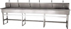 SANI-LAV - 117" Long x 16-1/2" Wide Inside, 1 Compartment, Grade 304 Stainless Steel (6) Person Wash-Station with Electronic Faucet - 16 Gauge, 120" Long x 20" Wide x 45" High Outside, 8" Deep - Exact Tooling